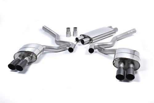 Ford Mustang 5.0 V8 GT (Fastback) - Resonated (Quieter) Cat-Back Exhaust System with Quad Black GT-90 Trims (For Roush
