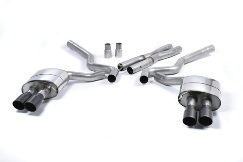 Ford Mustang 5.0 V8 GT (Fastback) - Non-Resonated (Louder) Cat-Back Exhaust System with Quad Black GT-90 Trims (For Roush