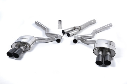 Ford Mustang 2.3 (S550 Fastback) - Non-Resonated (Louder) Cat-Back Exhaust System with GT-90 Cerakote Black Trims (For Roush