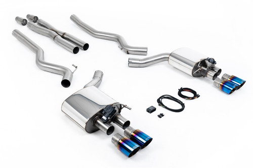 Ford Mustang 5.0 V8 GT (Fastback) - Valved Cat-Back Exhaust System with Quad Burnt Titanium GT-90 Trims