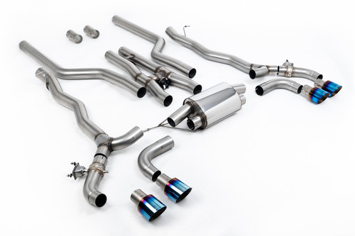 BMW M5 F90 (GPF Equipped) - Cat Back Exhaust System with Burnt/Blue Titanium GT-100 Trims
