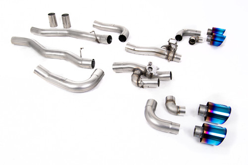 BMW M8 F91/92/93 (GPF Equipped) - OPF/GPF Back System with valved Rear Silencer Bypass & GT-115 Burnt/Blue Titanium Trims