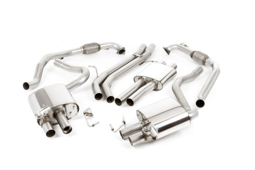 Audi S4 B9 Sport Diff without Brace Bars - Resonated Cat Back with Polished Oval Trims