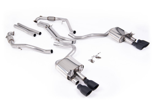 Audi S5 B9 Sport Diff models with Brace Bars - Non-Resonated Cat-Back (Louder) with Quad Cerakote Black Trims