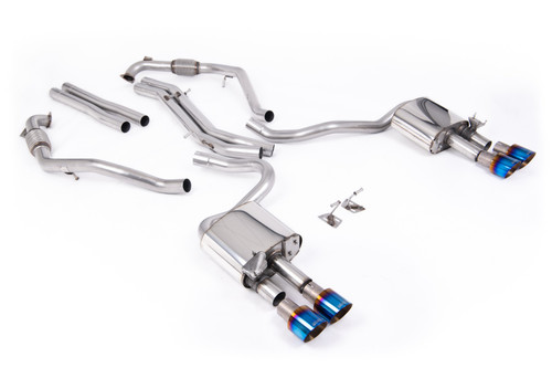 Audi S5 B9 Sport Diff models with Brace Bars - Non-Resonated Cat-Back (Louder) with Quad Burnt/Blue Titanium Trims