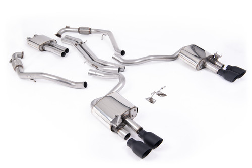 Audi S5 B9 Sport Diff models with Brace Bars (LHD) - Resonated Cat-Back with Quad Cerakote Black Trims