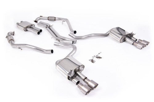Audi S5 B9 Sport Diff models with Brace Bars (RHD) - Resonated Cat-Back with Quad Brushed Titanium Trims