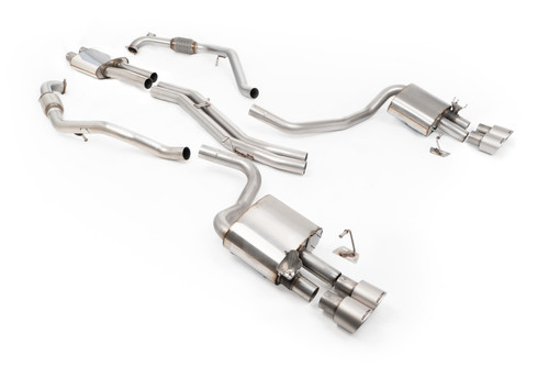 Audi S4/S5 B9 Sport Diff without Brace Bars - Resonated (Quieter) Cat-Back Exhaust System with Quad GT-100 Titanium Trims