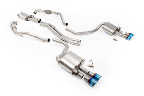 Audi S4/S5 B9 Sport Diff without Brace Bars - Resonated (Quieter) Cat-Back Exhaust System with Quad GT-100 Burnt Titanium