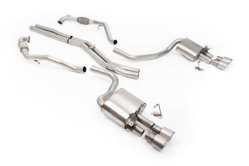 Audi S4/S5 B9 Sport Diff without Brace Bars - Non-Resonated (Louder) Cat-Back Exhaust System with Quad GT-100 Titanium Trims