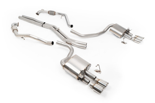 Audi S4/S5 B9 Sport Diff without Brace Bars - Non-Resonated (Louder) Cat-Back Exhaust System with Quad Polished Oval Trims