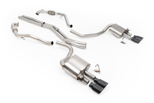 Audi S4/S5 B9 Sport Diff without Brace Bars - Non-Resonated (Louder) Cat-Back Exhaust System with Quad Cerakote Black Oval