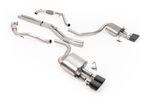 Audi S4/S5 B9 Sport Diff without Brace Bars - Non-Resonated (Louder) Cat-Back Exhaust System with Quad JET-100 Carbon Trims