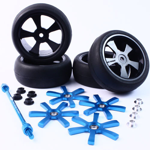 Yeah Racing Aluminium Stylish Spinning Rims (4pcs) BU 6-Spoke Tire Set ...