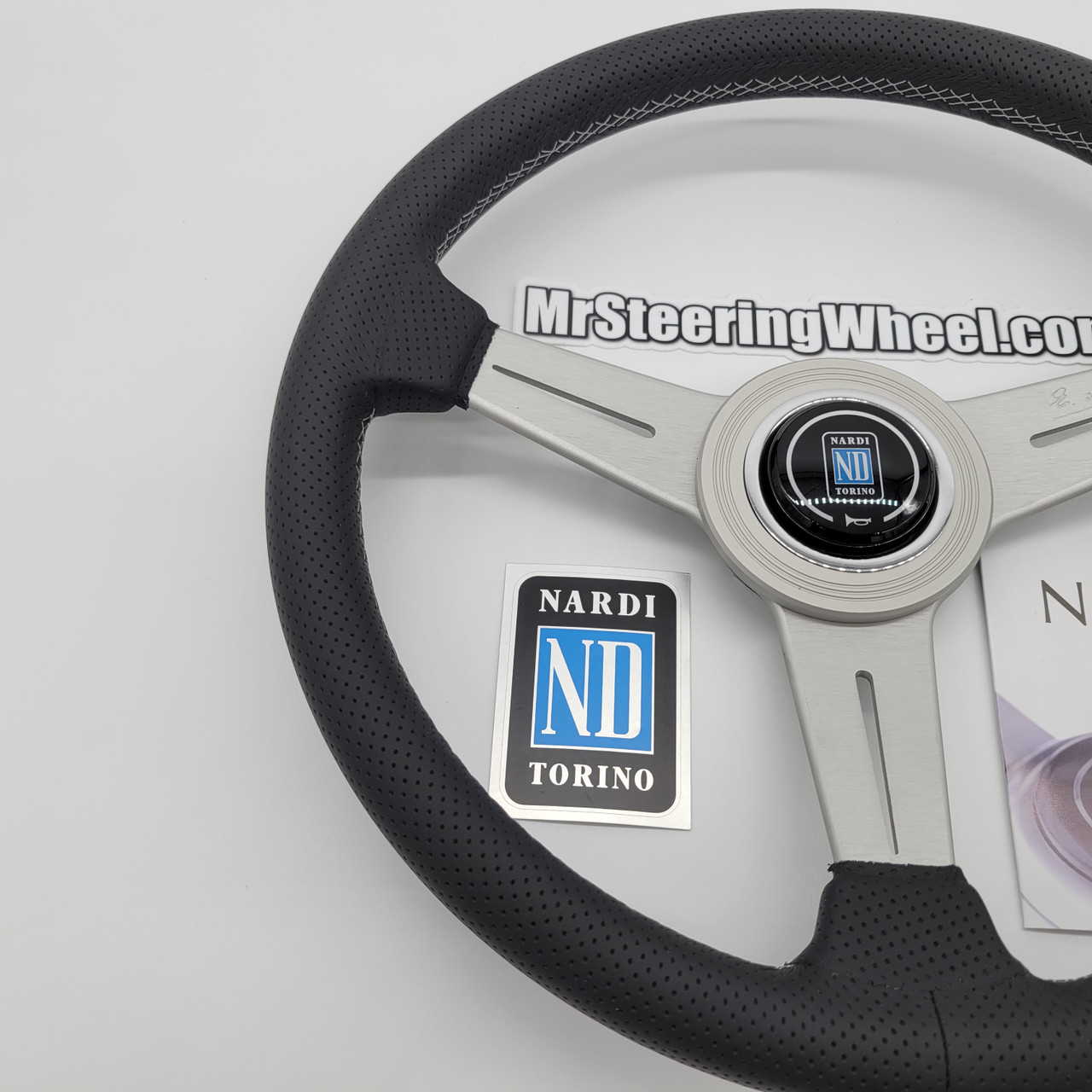 Nardi ND Classic 340mm Leather Silver Steering Wheel | MrSteeringWheel