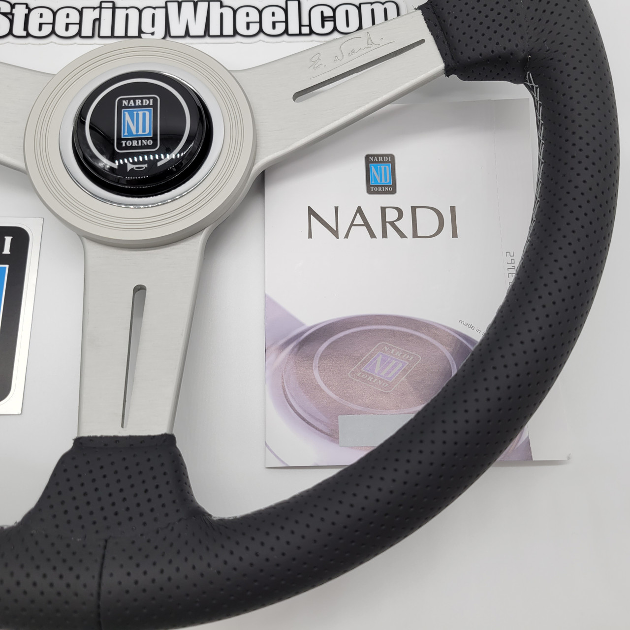 Nardi ND Classic 340mm Leather Silver Steering Wheel | MrSteeringWheel