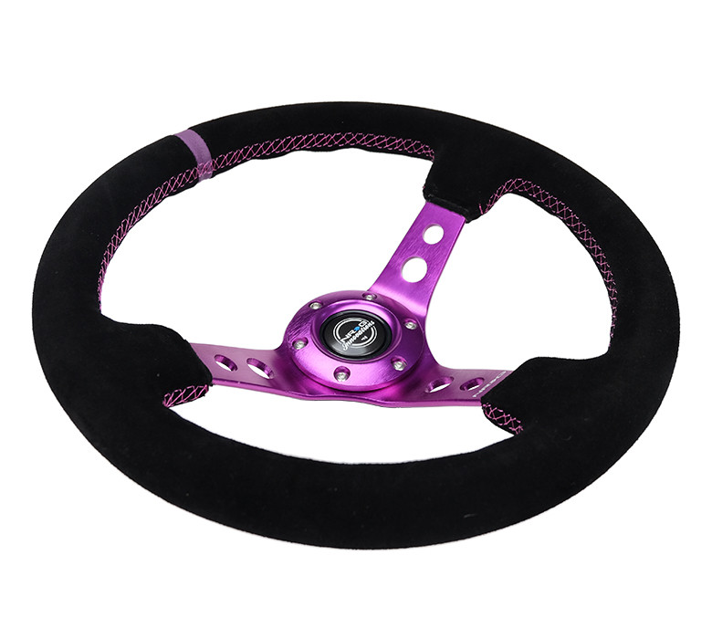 NRG Sport Black Suede Purple Steering Wheel | MrSteeringWheel