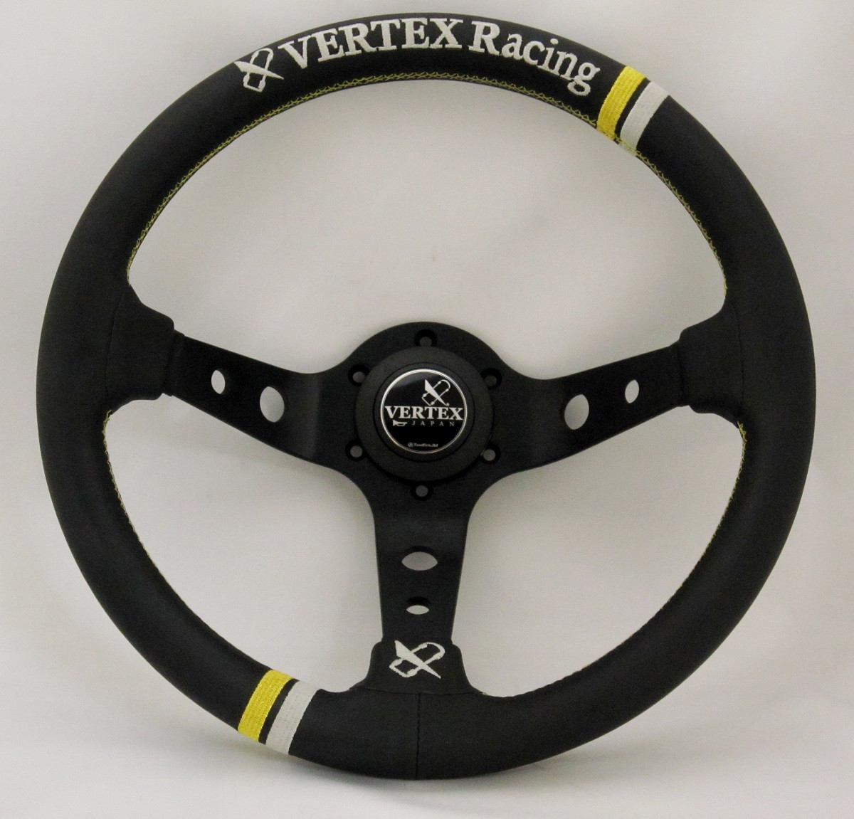 Vertex RACING 330mm Black Leather with Gold Stitch Steering Vertex RACING 330mm Black Leather with Gold Stitch Steering