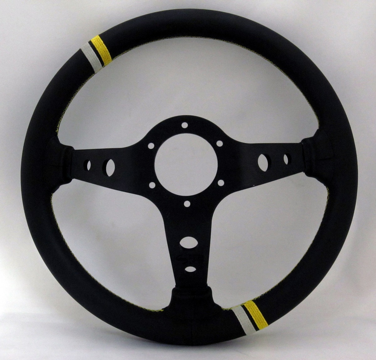 Vertex RACING 330mm Black Leather with Gold Stitch Steering Wheel