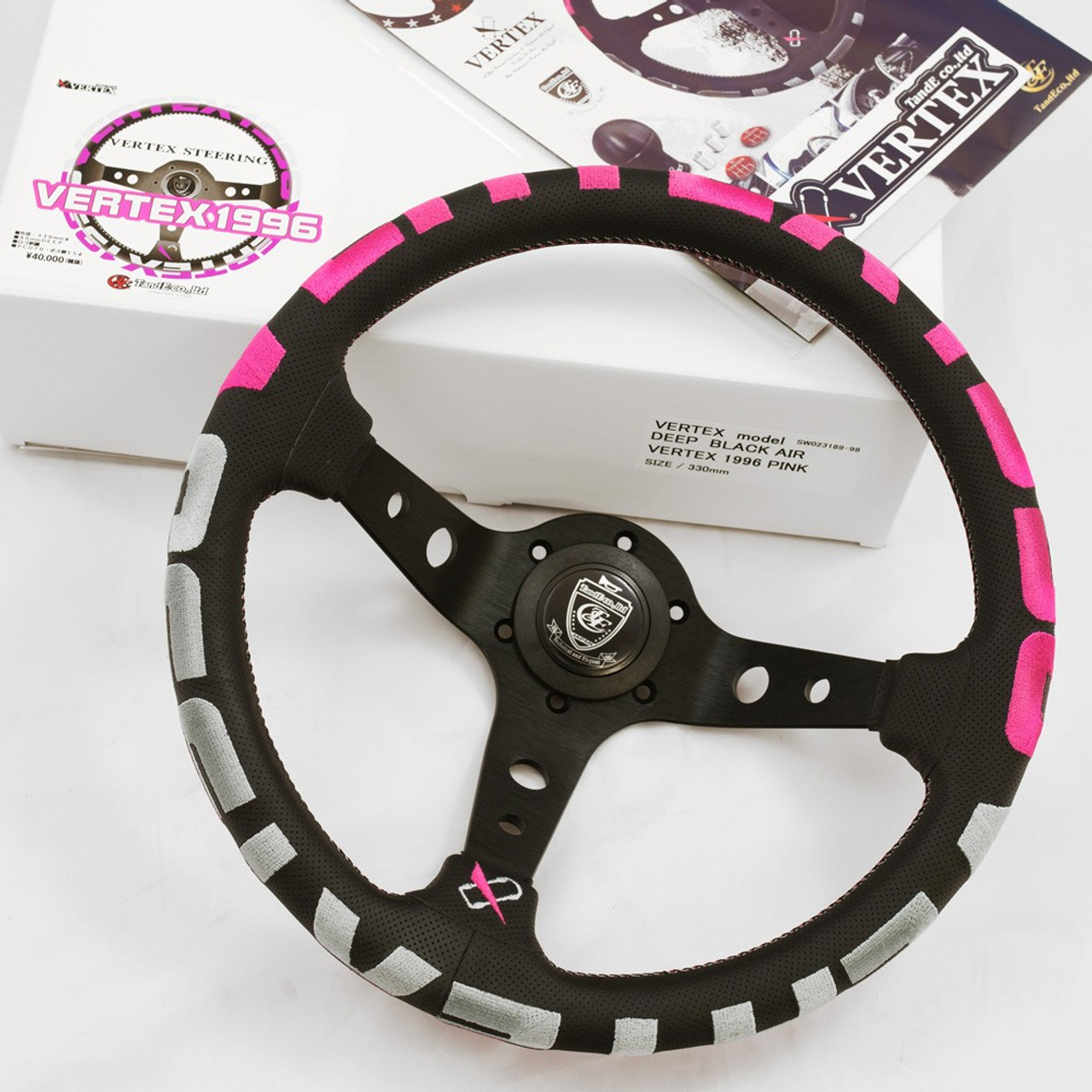 Vertex 1996 350mm Black Leather Pink and White Stitch