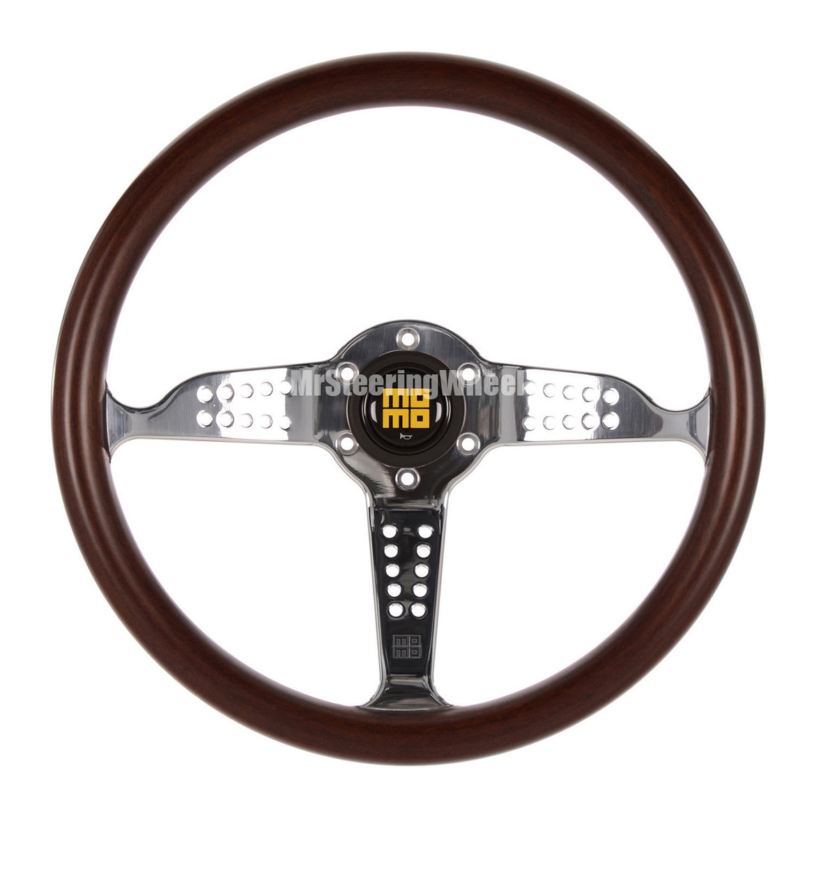 MOMO Super Grand Prix 350mm Mahogany Wood Walnut Matte Steering Wheel -  Chrome Spoke - GRA35WD0P