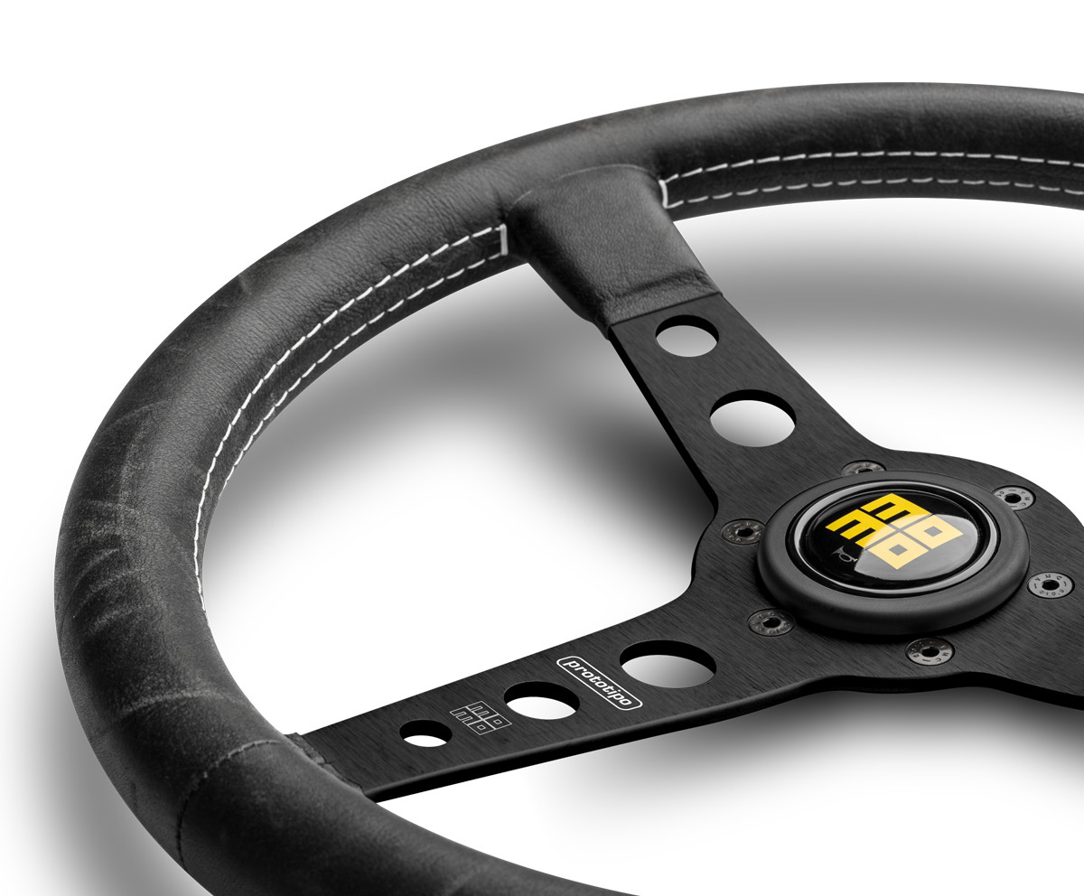 Volant Sport MOMO Prototipo Black Edition - Cuir Noir, 350 Mm, Style Tuning Pour Voiture Ou Simulateur