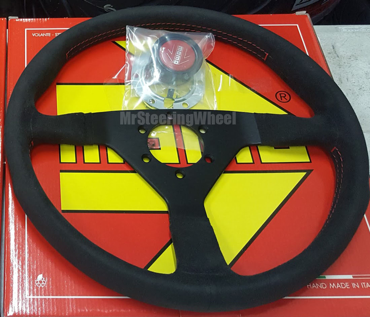 Momo Monte Carlo Alcantara Red 350mm Steering Wheel Mrsteeringwheel