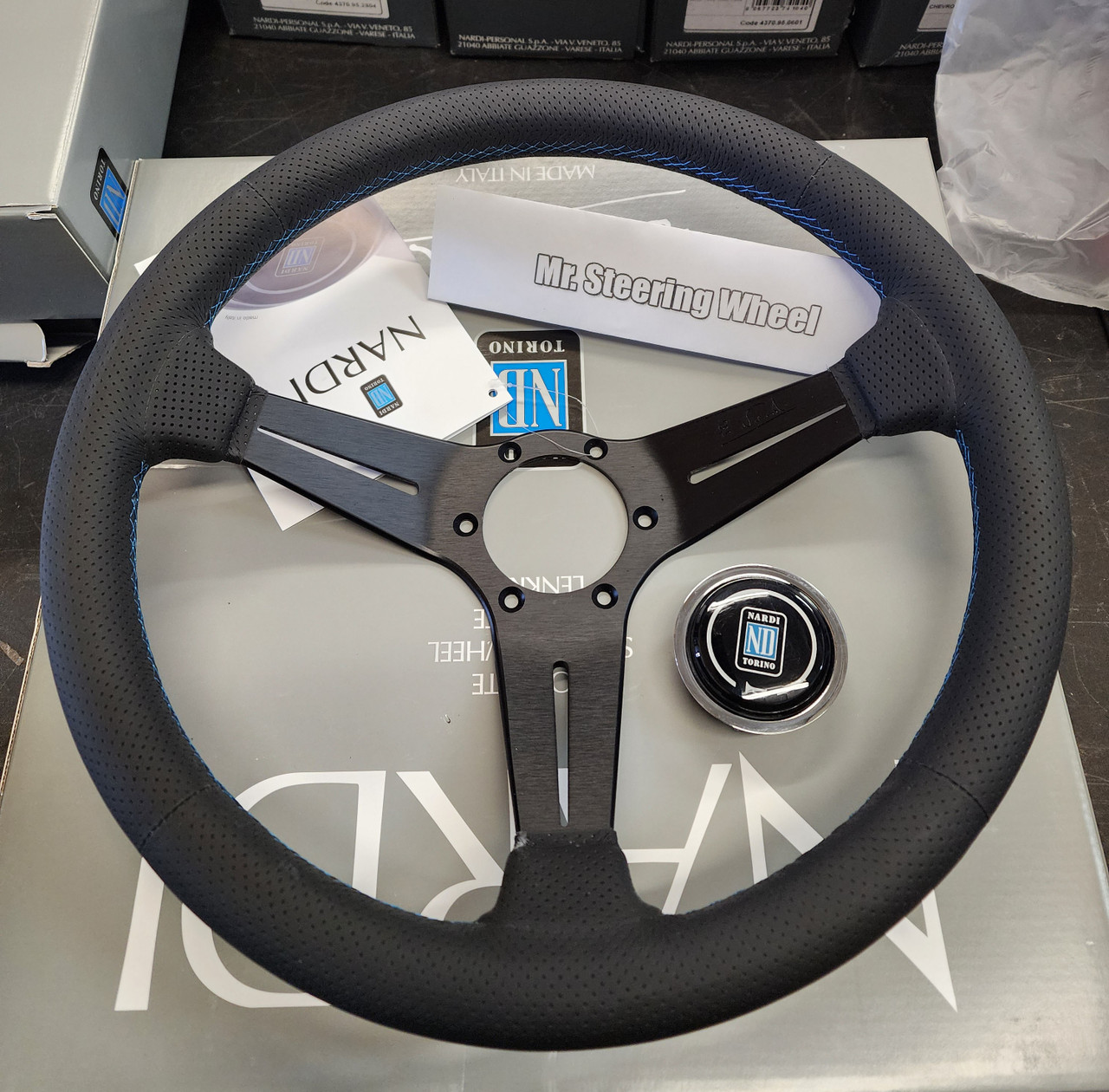 Nardi Deep Corn Blue Stitch Steering Wheel | MrSteeringWheel