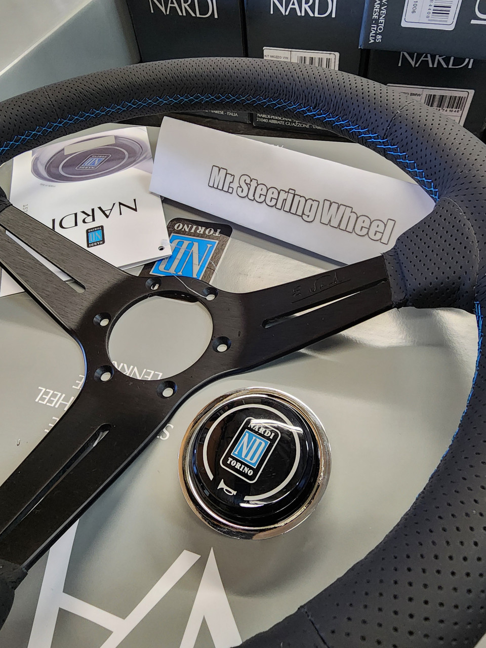 Nardi Deep Corn Blue Stitch Steering Wheel | MrSteeringWheel