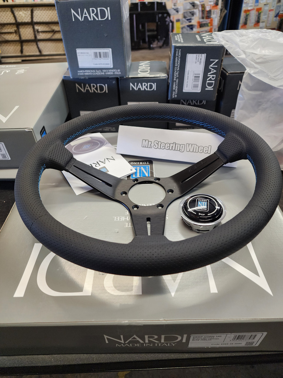 Nardi Deep Corn Blue Stitch Steering Wheel | MrSteeringWheel