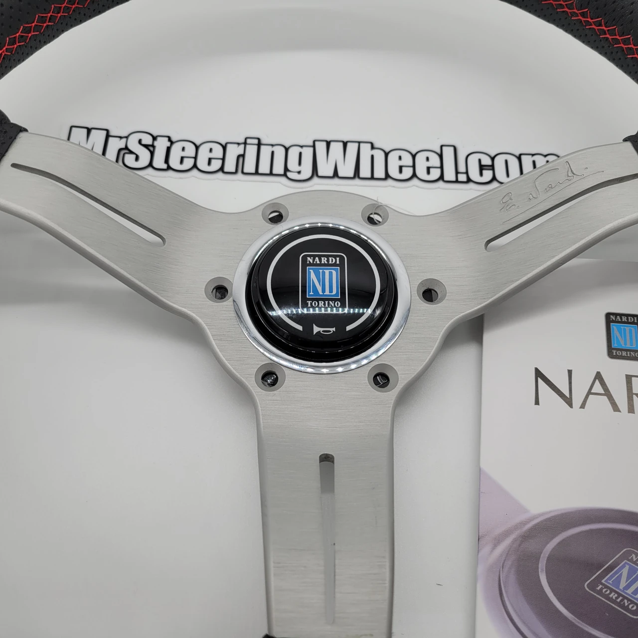 Nardi Deep Corn 330mm Leather Red Stitching Silver Steering Wheel 