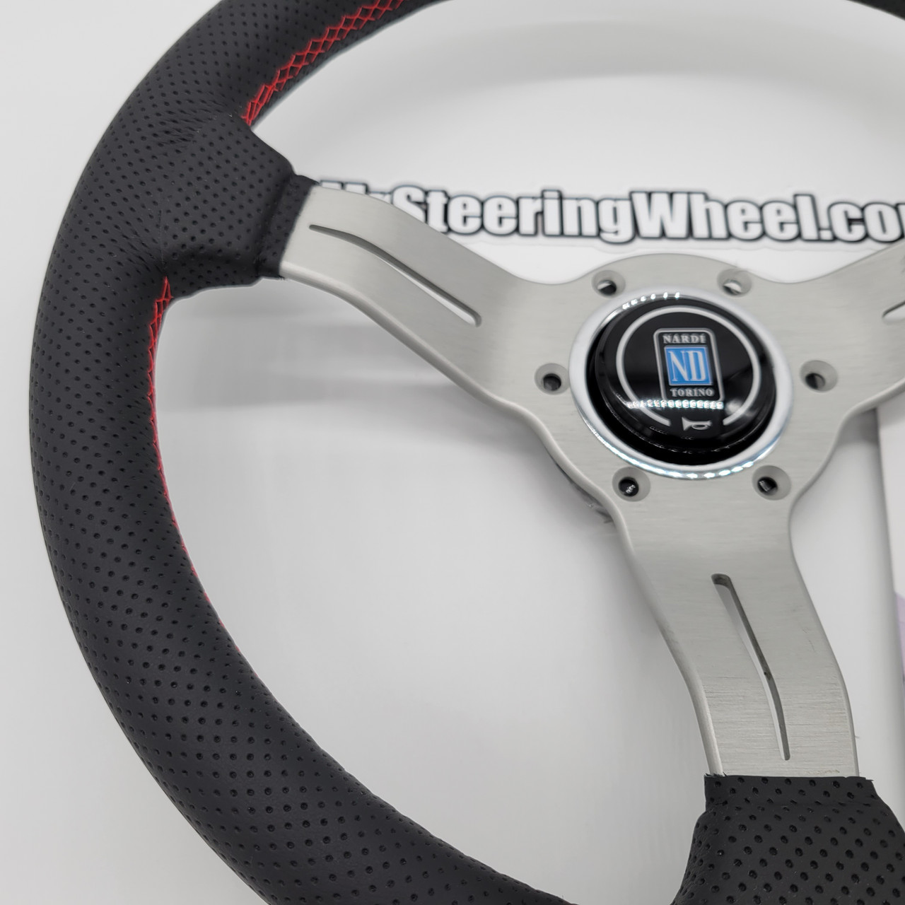 Nardi Deep Corn 330mm Leather Red Stitching Silver Steering Wheel