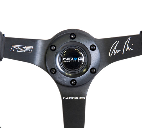 NRG 350mm Race Series Steering wheel (3" Deep) - Black Leather w/ black baseball stitching - Matte Black spoke