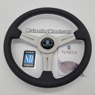 Nardi ND Classic 340mm Leather Silver Steering Wheel | MrSteeringWheel