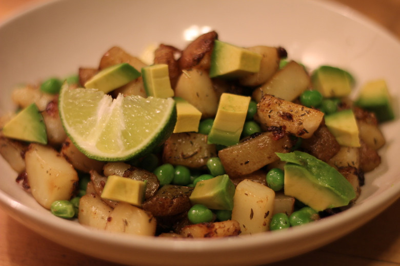 Potato Stir Fry with Avocado, Lime and Peas