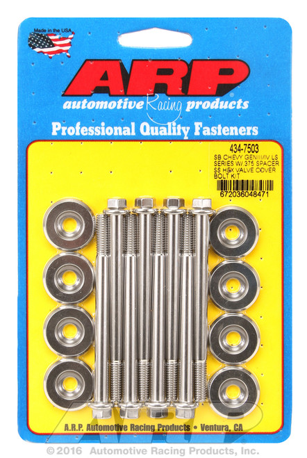 ARP Fastner SB Chevy GENIII IV LS Series w .375 spacer SS hex valve cover bolt kit 434-7503