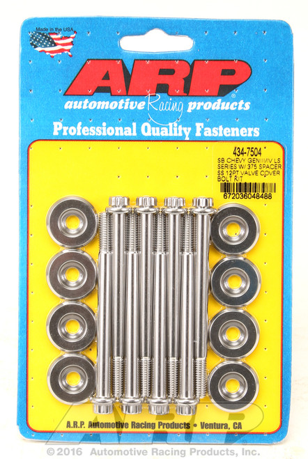 ARP Fastner SB Chevy GENIII IV LS Series w .375 spacer SS 12pt valve cover bolt kit 434-7504