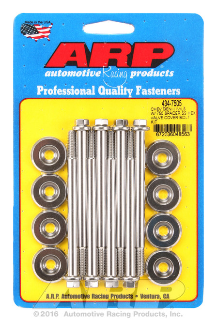 ARP Fastner SB Chevy GENIII IV LS w .750 spacer SS hex valve cover bolt kit 434-7505