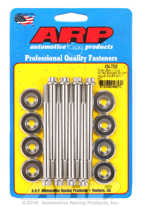 ARP Fastner SB Chevy GENIII IV LS w .750 spacer SS 12pt valve cover bolt kit 434-7506