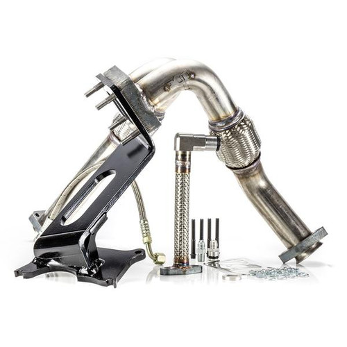 6.0 Powerstroke S400 Turbo Mounting Kit. Includes Pedestal Up Pipes Charge Air Cooler Tube Downpipe Oil Drain and HW
