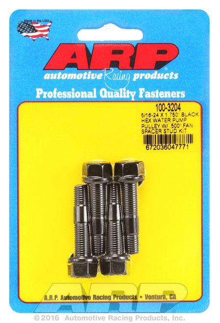 ARP Fastner 5 16-24 X 1.750 black hex water pump pulley w .500 fan spacer stud kit 100-3204