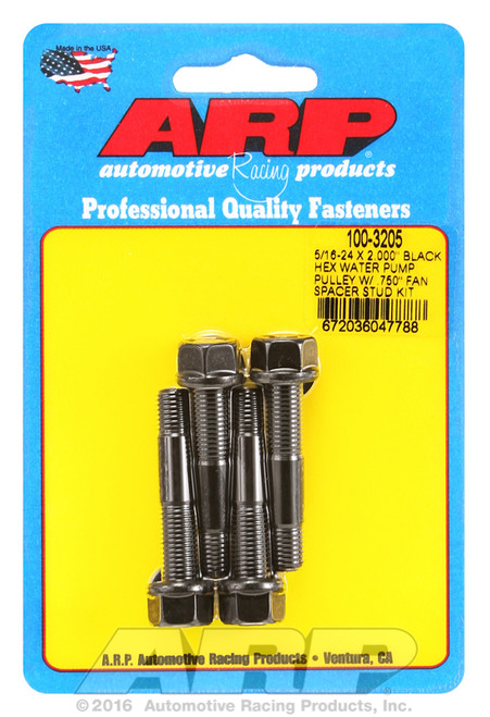 ARP Fastner 5 16-24 X 2.000 black hex water pump pulley w .750 fan spacer stud kit 100-3205