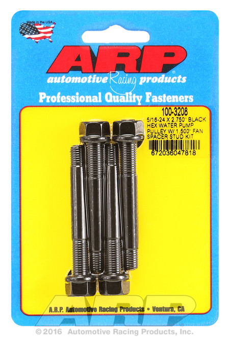ARP Fastner 5 16-24 X 2.750 black hex water pump pulley w 1.500 fan spacer stud kit 100-3208
