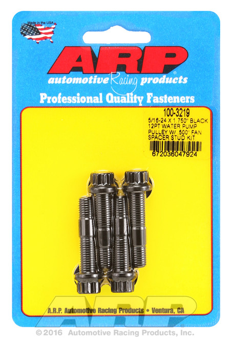 ARP Fastner 5 16-24 X 1.750 black 12pt water pump pulley w .500 fan spacer stud kit 100-3219