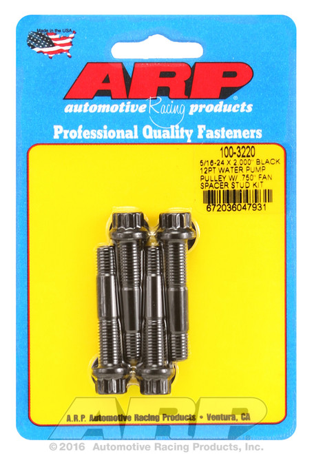 ARP Fastner 5 16-24 X 2.000 black 12pt water pump pulley w .750 fan spacer stud kit 100-3220