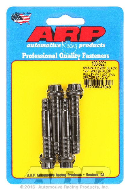 ARP Fastner 5 16-24 X 2.250 black 12pt water pump pulley w 1.000 fan spacer stud kit 100-3221