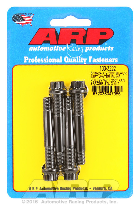 ARP Fastner 5 16-24 X 2.500 black 12pt water pump pulley w 1.250 fan spacer stud kit 100-3222
