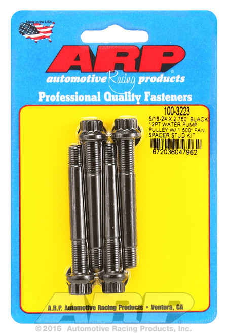 ARP Fastner 5 16-24 X 2.750 black 12pt water pump pulley w 1.500 fan spacer stud kit 100-3223