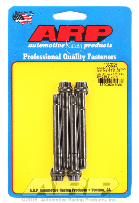 ARP Fastner 5 16-24 X 3.250 black 12pt water pump pulley w 2.000 fan spacer stud kit 100-3225