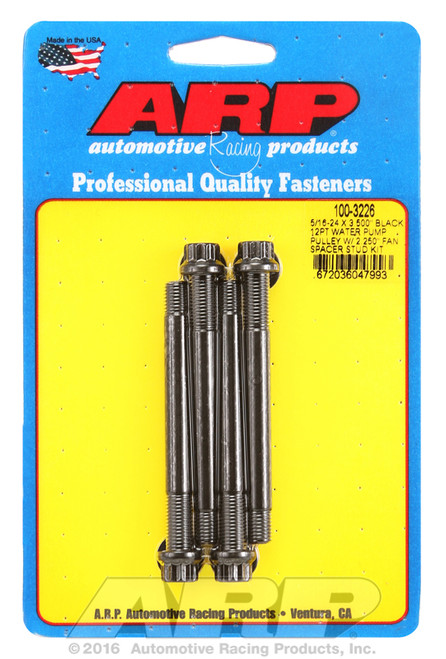 ARP Fastner 5 16-24 X 3.500 black 12pt water pump pulley w 2.250 fan spacer stud kit 100-3226